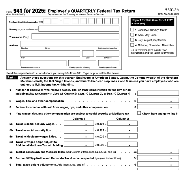 Form 941: Employer’s Quarterly Federal Tax Return