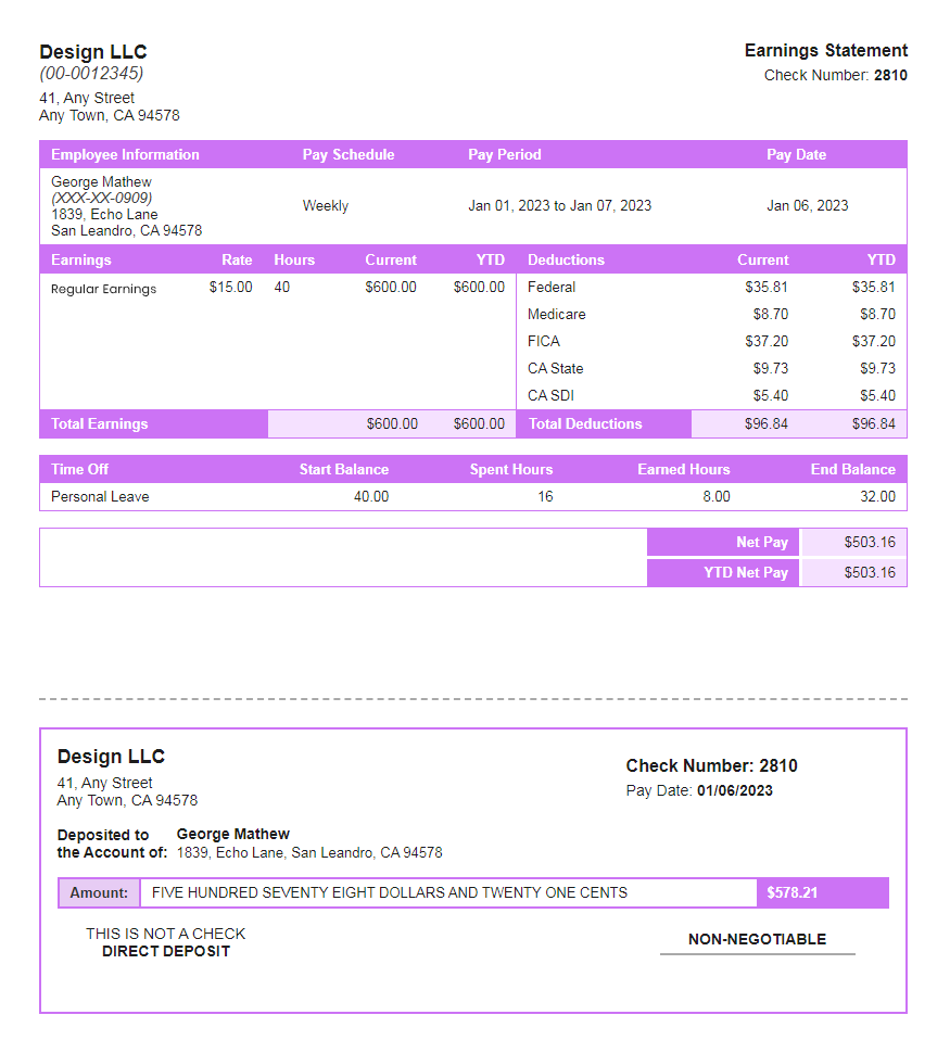 Vertical - Modern paystub template