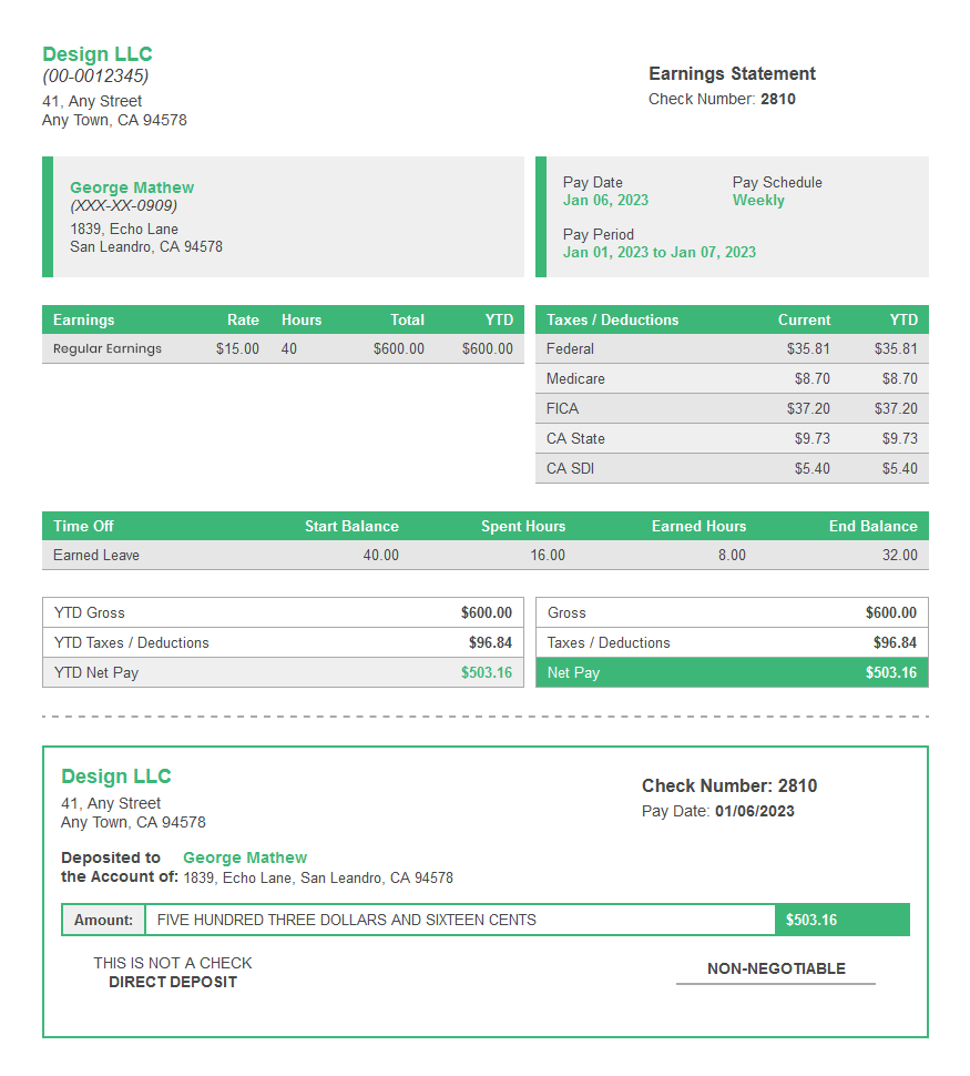 Vertical - Modern paystub template
