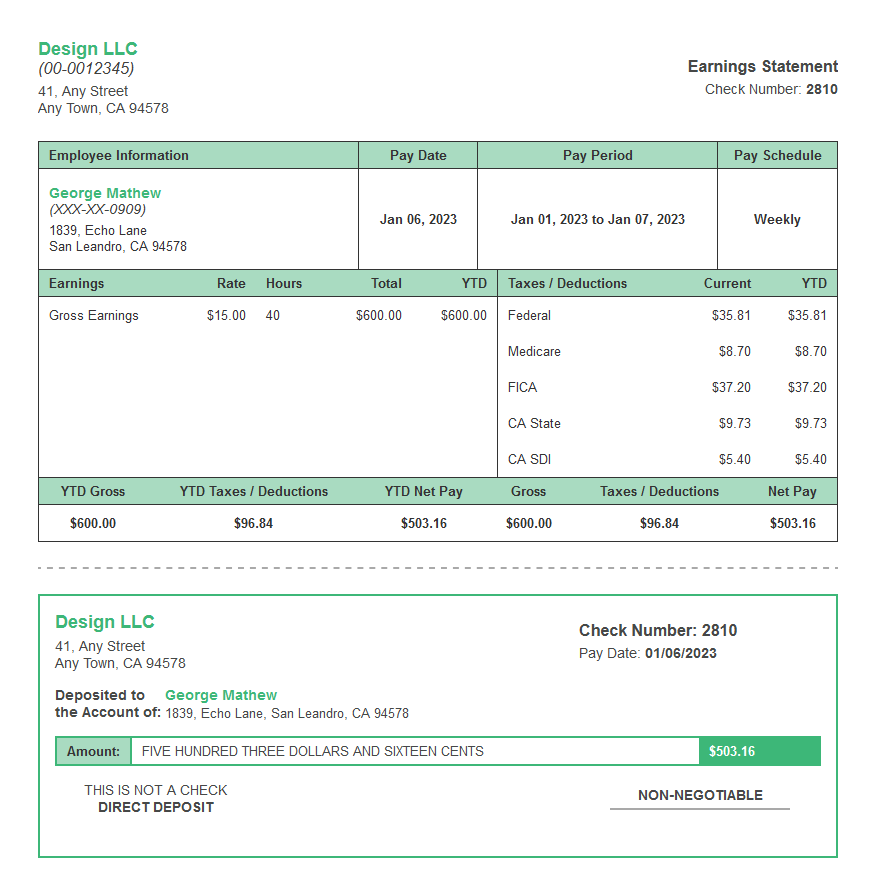 green tree paystubs deposit slip