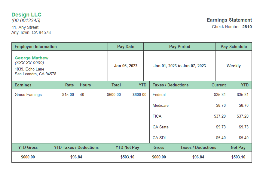 green tree paystub templates