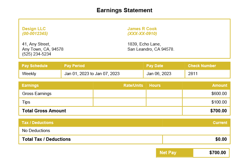 Lemon Tree PayStub Template